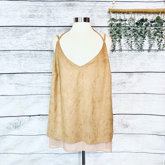 City Chic Faux Suede Tan Brown Tank Halter Top Sleeveless Boho Layer Size Large - Picture 1 of 7